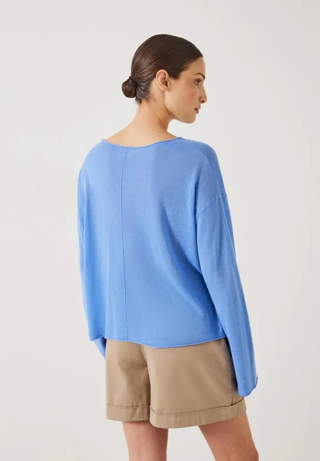 Hush Jumpers and Cardigans Women Aarani Open Neck Linen Top Periwinkle Blue