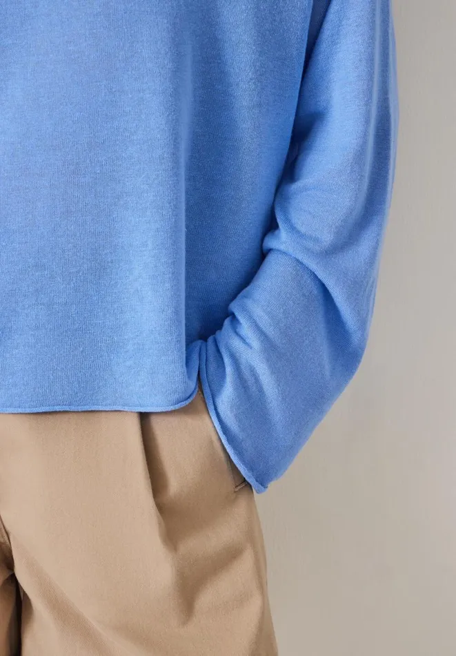 Hush Jumpers and Cardigans Women Aarani Open Neck Linen Top Periwinkle Blue