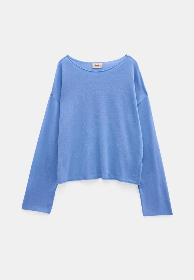 Hush Jumpers and Cardigans Women Aarani Open Neck Linen Top Periwinkle Blue