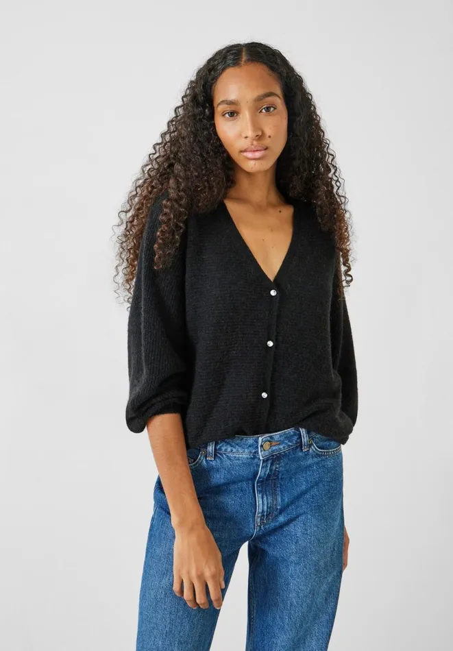 Hush Jumpers and Cardigans Women Cosmo Fluffy Wool Blend Ribbed Cardigan Black