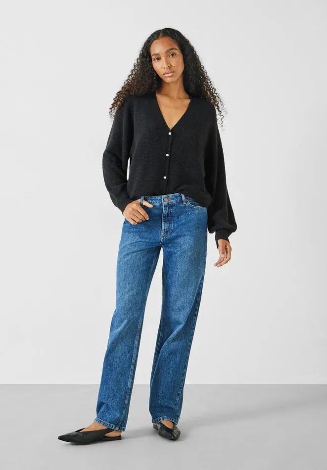 Hush Jumpers and Cardigans Women Cosmo Fluffy Wool Blend Ribbed Cardigan Black