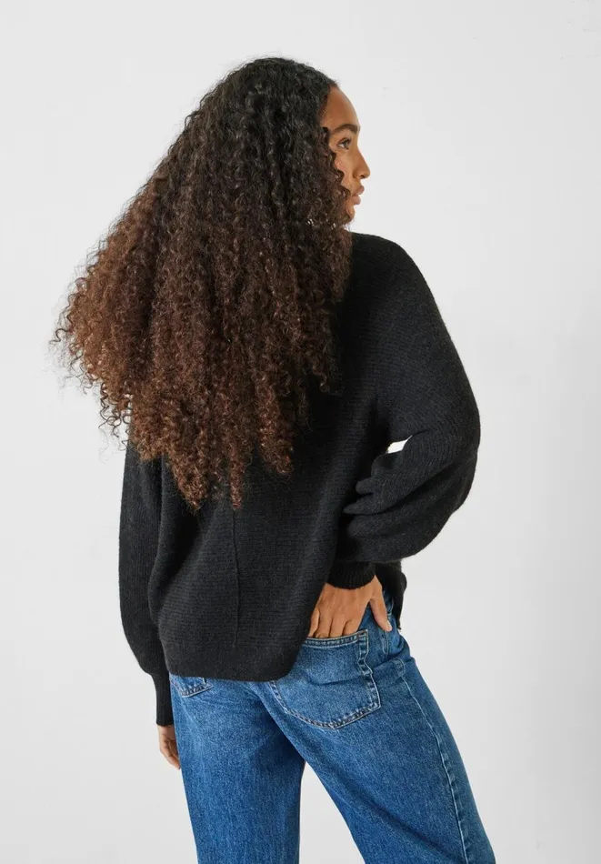 Hush Jumpers and Cardigans Women Cosmo Fluffy Wool Blend Ribbed Cardigan Black