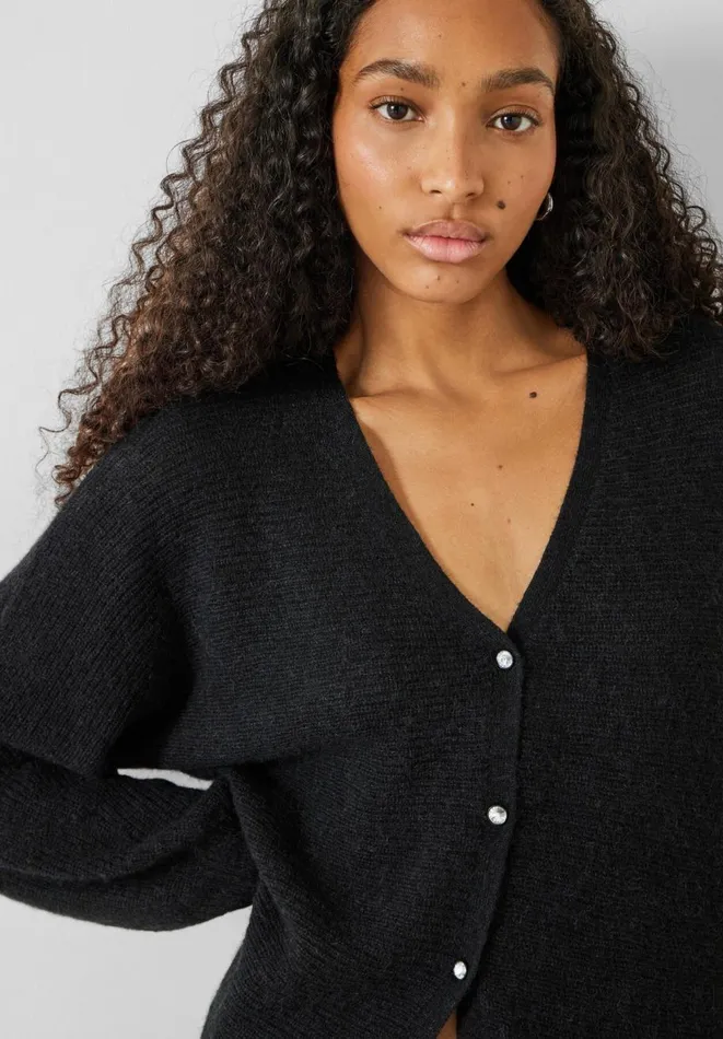 Hush Jumpers and Cardigans Women Cosmo Fluffy Wool Blend Ribbed Cardigan Black
