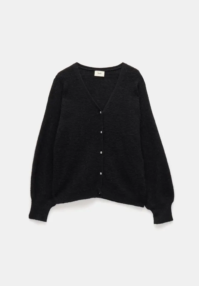 Hush Jumpers and Cardigans Women Cosmo Fluffy Wool Blend Ribbed Cardigan Black
