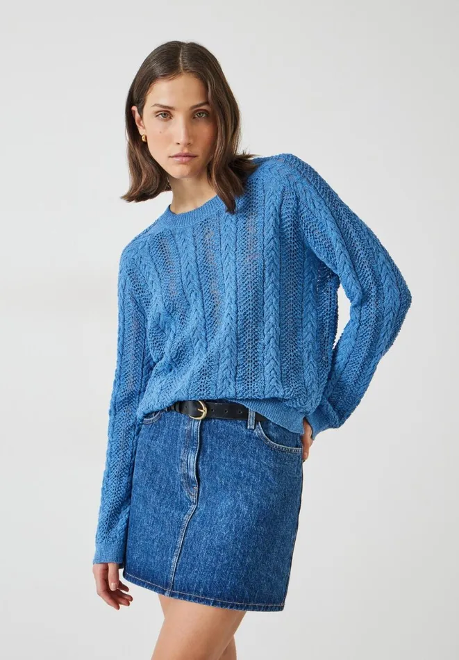 Hush Jumpers and Cardigans Women Dot Open Stitch Cable Crew Jumper Blue