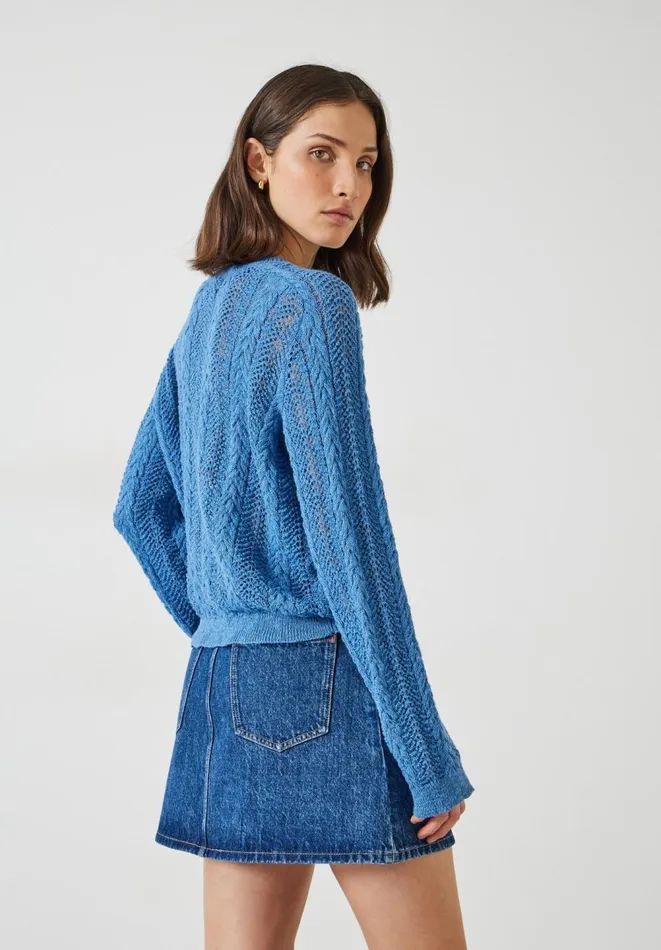Hush Jumpers and Cardigans Women Dot Open Stitch Cable Crew Jumper Blue Hush Jumpers and Cardigans Women Dot Open Stitch Cable Crew Jumper Blue