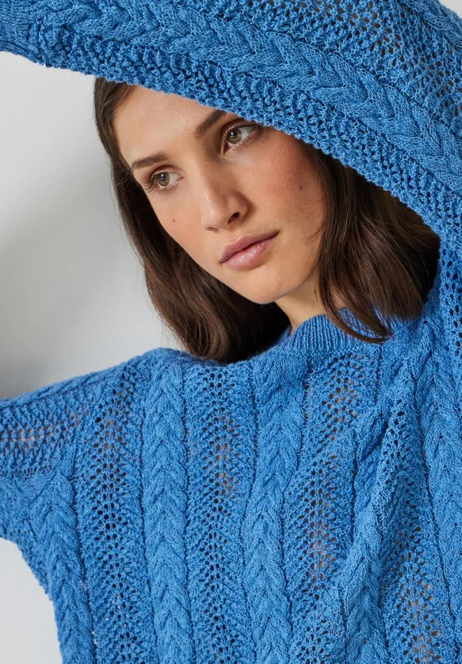 Hush Jumpers and Cardigans Women Dot Open Stitch Cable Crew Jumper Blue Hush Jumpers and Cardigans Women Dot Open Stitch Cable Crew Jumper Blue