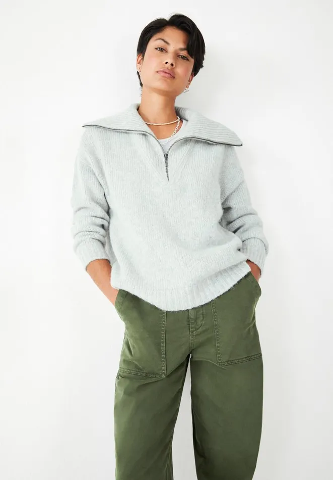 Hush Jumpers and Cardigans Women Nia Half Zip Knitted Jumper Palest Grey Marl