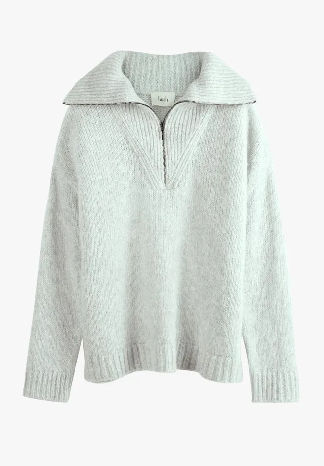 Hush Jumpers and Cardigans Women Nia Half Zip Knitted Jumper Palest Grey Marl