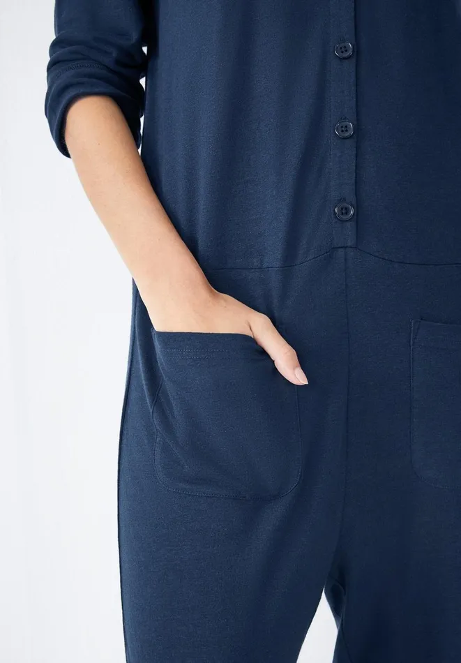 Hush Pyjamas and Nightwear Women Chesten Linen Blend Jersey Onesie Midnight Navy Hush Pyjamas and Nightwear Women Chesten Linen Blend Jersey Onesie Midnight Navy