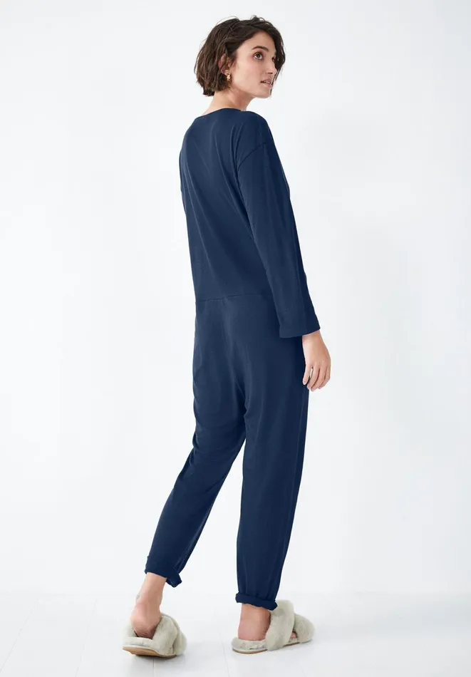 Hush Pyjamas and Nightwear Women Chesten Linen Blend Jersey Onesie Midnight Navy Hush Pyjamas and Nightwear Women Chesten Linen Blend Jersey Onesie Midnight Navy