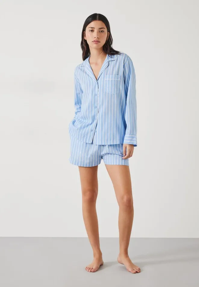 Hush Pyjamas and Nightwear Women Clemmie Cotton Pyjama Set Soft Blue White Stripe Hush Pyjamas and Nightwear Women Clemmie Cotton Pyjama Set Soft Blue White Stripe
