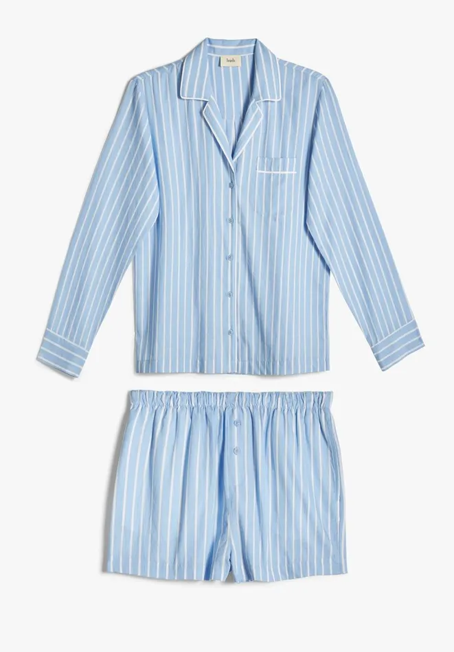 Hush Pyjamas and Nightwear Women Clemmie Cotton Pyjama Set Soft Blue White Stripe Hush Pyjamas and Nightwear Women Clemmie Cotton Pyjama Set Soft Blue White Stripe
