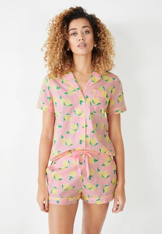 Hush Pyjamas and Nightwear Women Isla Printed Cotton Pyjama Set Lemonspink Yellow Hush Pyjamas and Nightwear Women Isla Printed Cotton Pyjama Set Lemonspink Yellow
