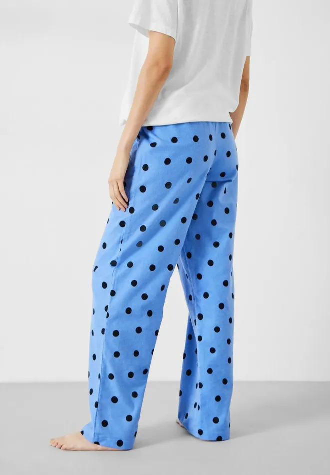 Hush Pyjamas and Nightwear Women Sadie Cotton Flannel Pyjama Trousers Random Polka Dot Blue
