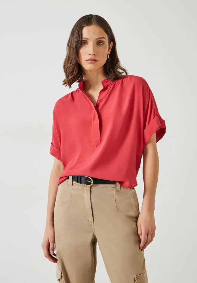 Hush Shirts and Blouses Women Anika Oversized Short Sleeve Blouse Dark Red