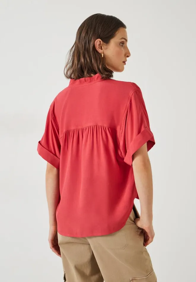 Hush Shirts and Blouses Women Anika Oversized Short Sleeve Blouse Dark Red Hush Shirts and Blouses Women Anika Oversized Short Sleeve Blouse Dark Red