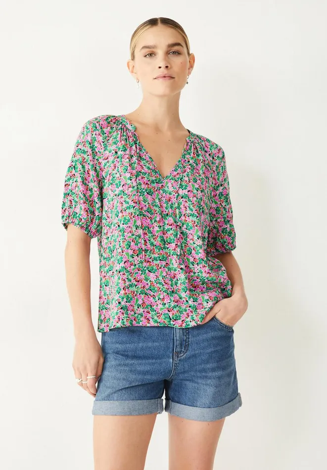 Hush Shirts and Blouses Women Kari V Neck Blouse Watercolour Floral Pinkgreen
