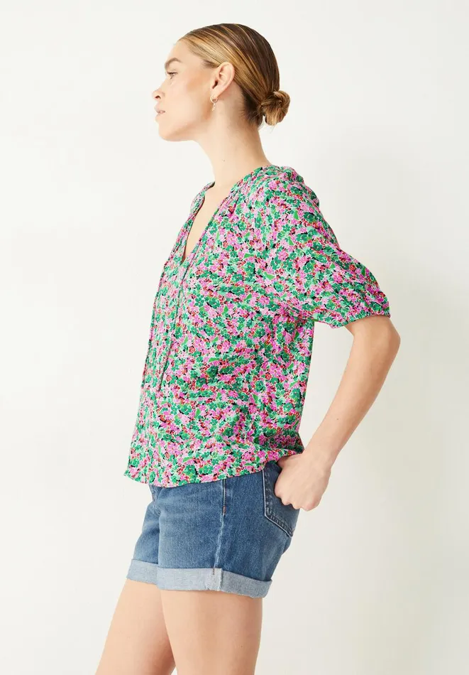 Hush Shirts and Blouses Women Kari V Neck Blouse Watercolour Floral Pinkgreen