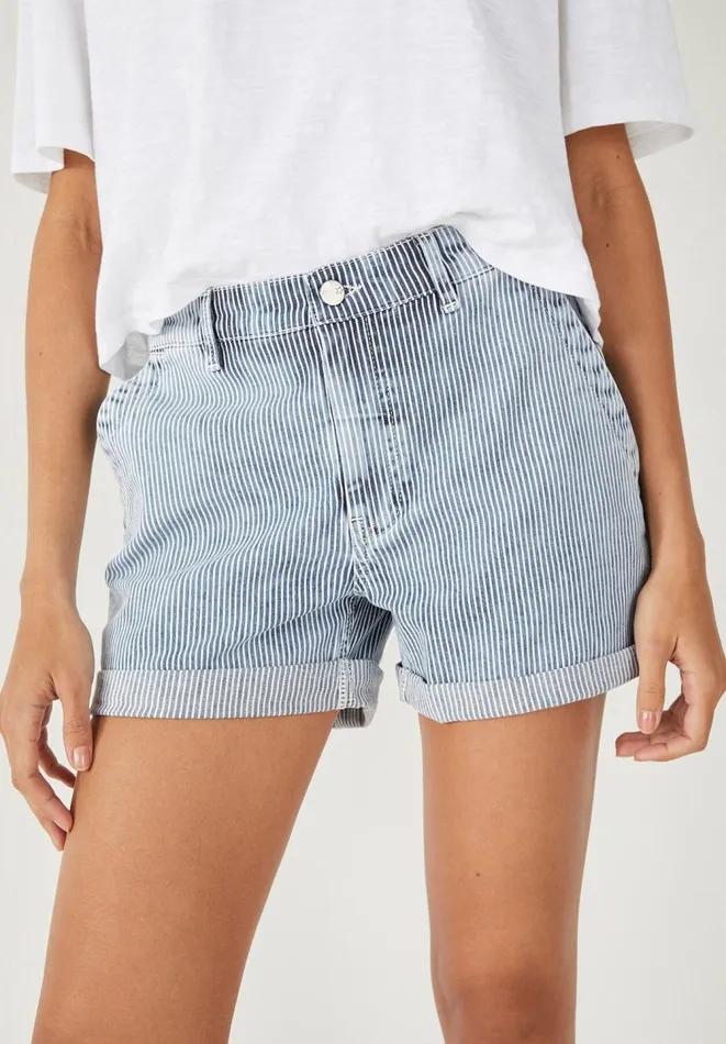 Hush Shorts Women Lila Striped Denim Shorts Light Blue