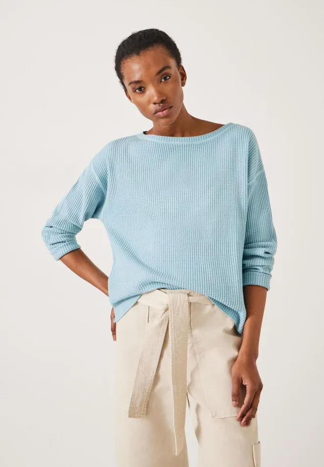 Hush Sweatshirts and Hoodies Women Faye Textured Waffle Top Dusty Blue