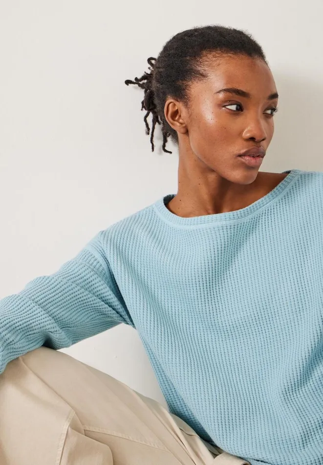 Hush Sweatshirts and Hoodies Women Faye Textured Waffle Top Dusty Blue Hush Sweatshirts and Hoodies Women Faye Textured Waffle Top Dusty Blue