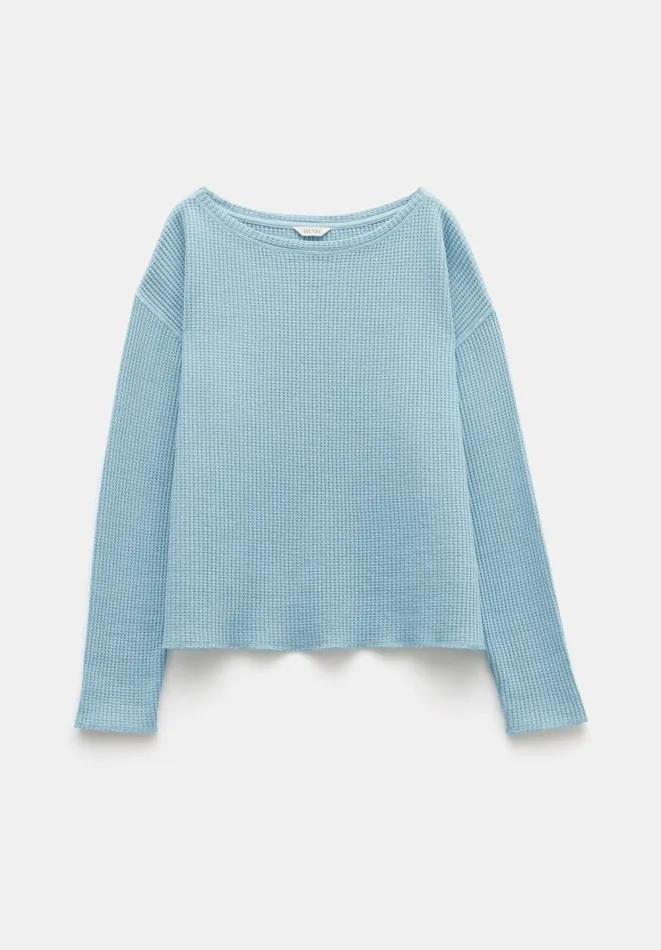 Hush Sweatshirts and Hoodies Women Faye Textured Waffle Top Dusty Blue Hush Sweatshirts and Hoodies Women Faye Textured Waffle Top Dusty Blue