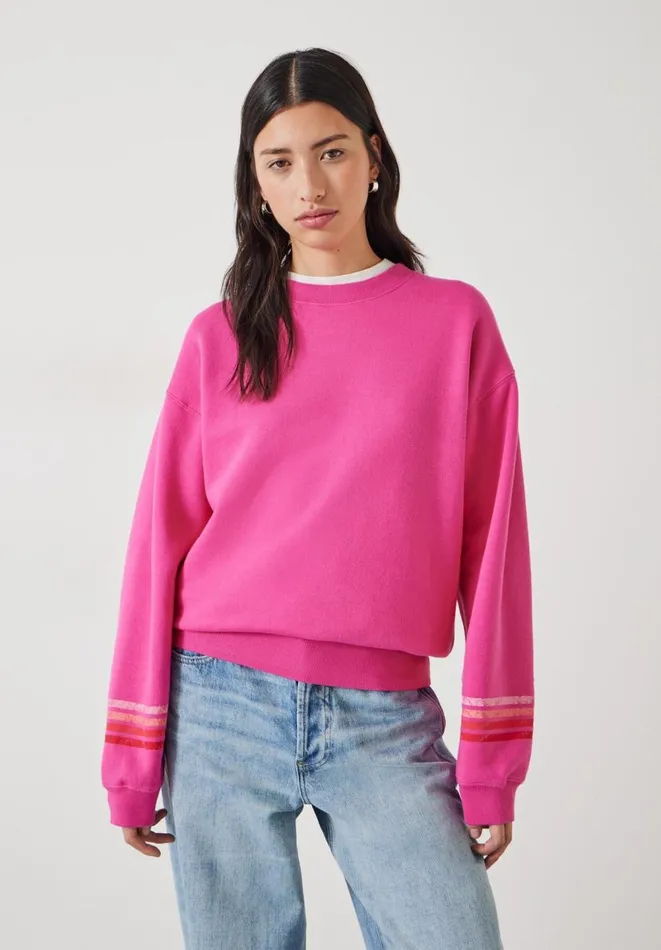 Hush Sweatshirts and Hoodies Women Kaelynn Cotton Contrast Stripe Sweatshirt Vibrant Pink