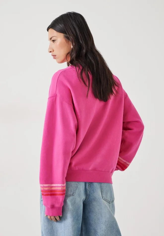 Hush Sweatshirts and Hoodies Women Kaelynn Cotton Contrast Stripe Sweatshirt Vibrant Pink Hush Sweatshirts and Hoodies Women Kaelynn Cotton Contrast Stripe Sweatshirt Vibrant Pink