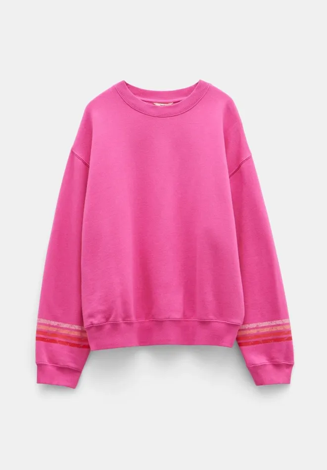 Hush Sweatshirts and Hoodies Women Kaelynn Cotton Contrast Stripe Sweatshirt Vibrant Pink Hush Sweatshirts and Hoodies Women Kaelynn Cotton Contrast Stripe Sweatshirt Vibrant Pink