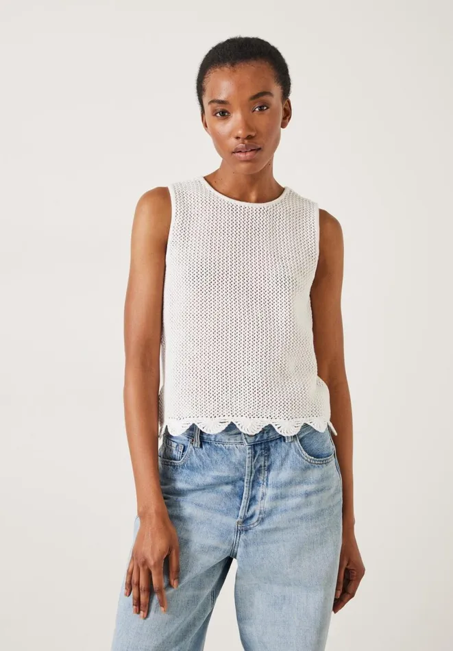 Hush Tops and Tshirts Women Adelina Crochet Scallop Edge Knitted Tank White