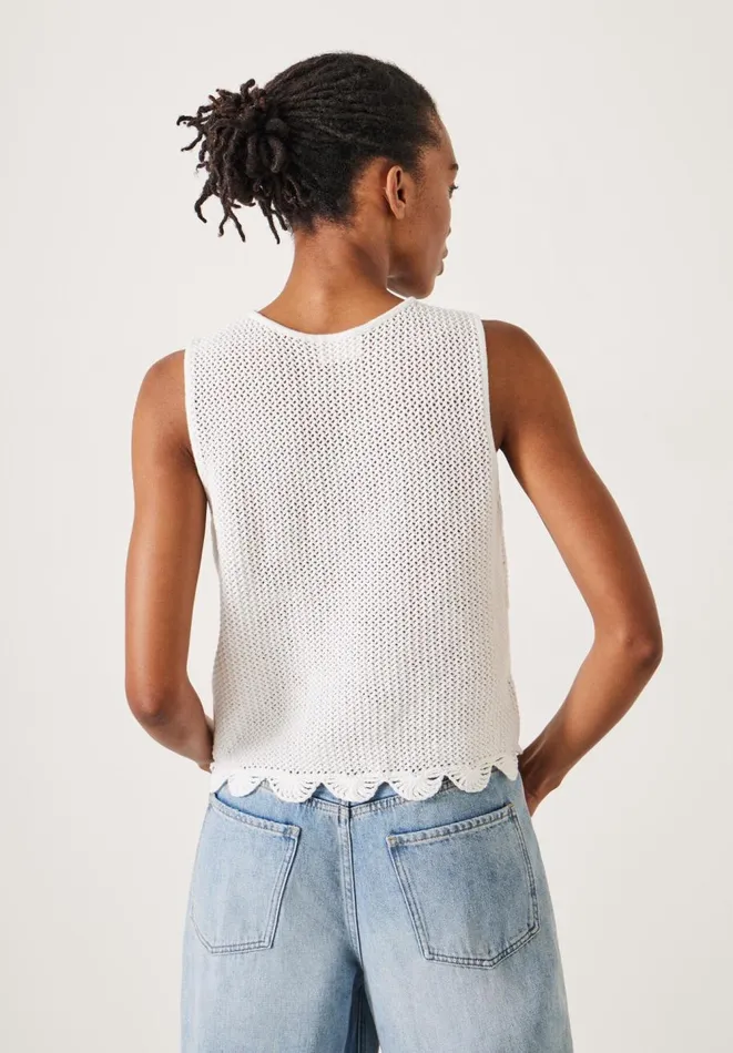 Hush Tops and Tshirts Women Adelina Crochet Scallop Edge Knitted Tank White