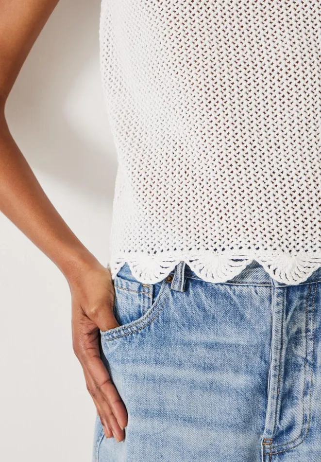 Hush Tops and Tshirts Women Adelina Crochet Scallop Edge Knitted Tank White