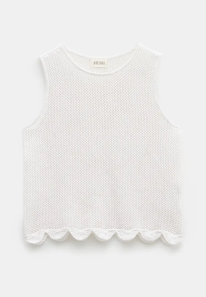 Hush Tops and Tshirts Women Adelina Crochet Scallop Edge Knitted Tank White