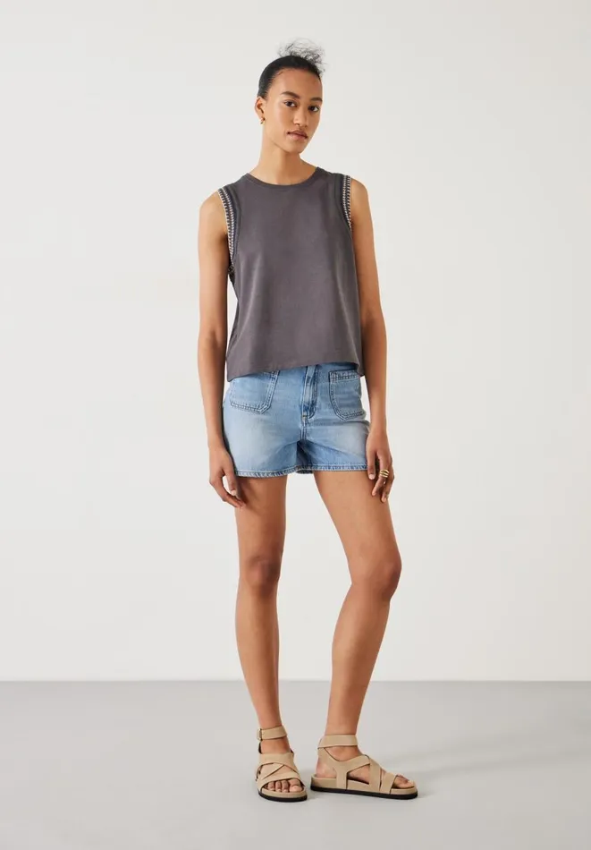 Hush Tops and Tshirts Women Ash Crochet Trim Tank Washed Black Hush Tops and Tshirts Women Ash Crochet Trim Tank Washed Black