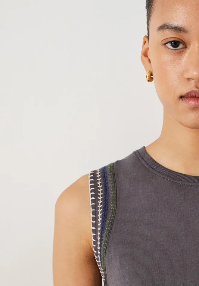 Hush Tops and Tshirts Women Ash Crochet Trim Tank Washed Black Hush Tops and Tshirts Women Ash Crochet Trim Tank Washed Black