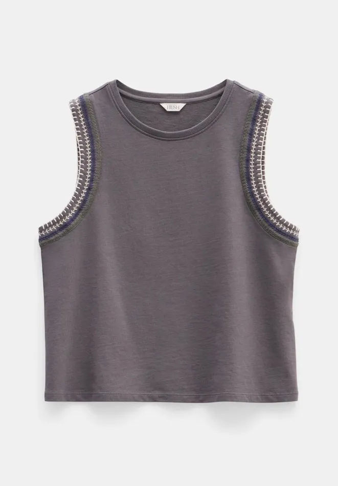 Hush Tops and Tshirts Women Ash Crochet Trim Tank Washed Black Hush Tops and Tshirts Women Ash Crochet Trim Tank Washed Black