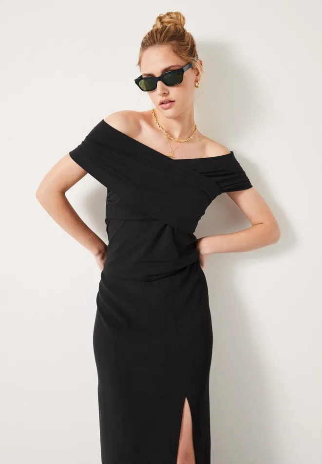 Hush Tops and Tshirts Women Asymmetrical Bardot Top Black