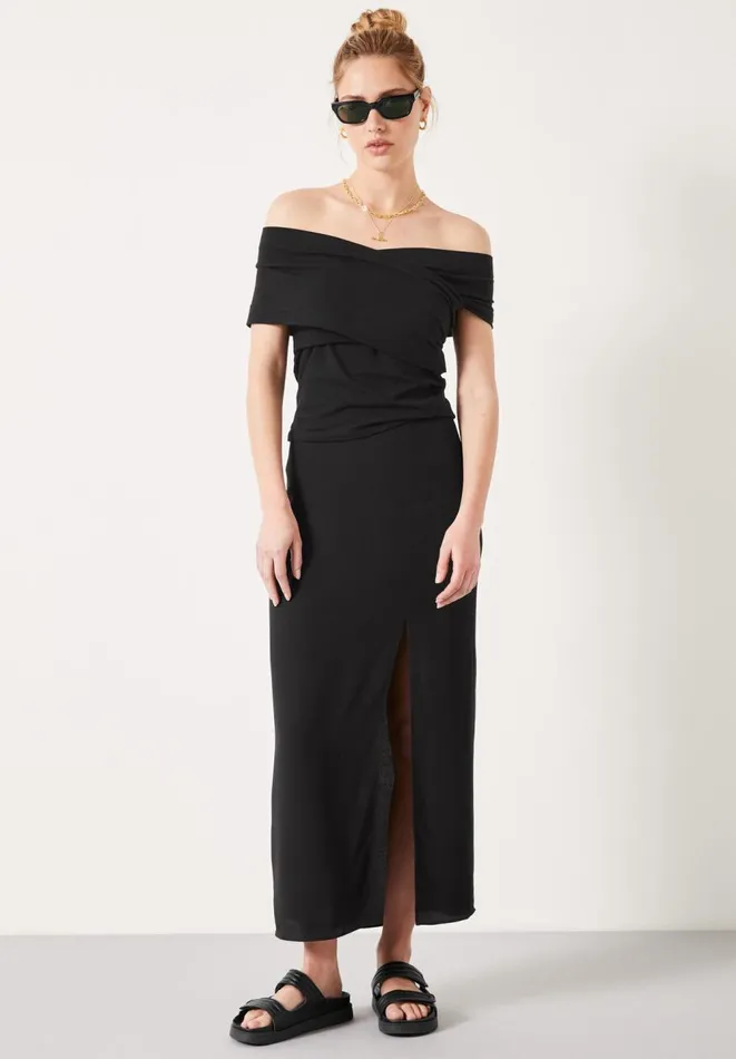 Hush Tops and Tshirts Women Asymmetrical Bardot Top Black