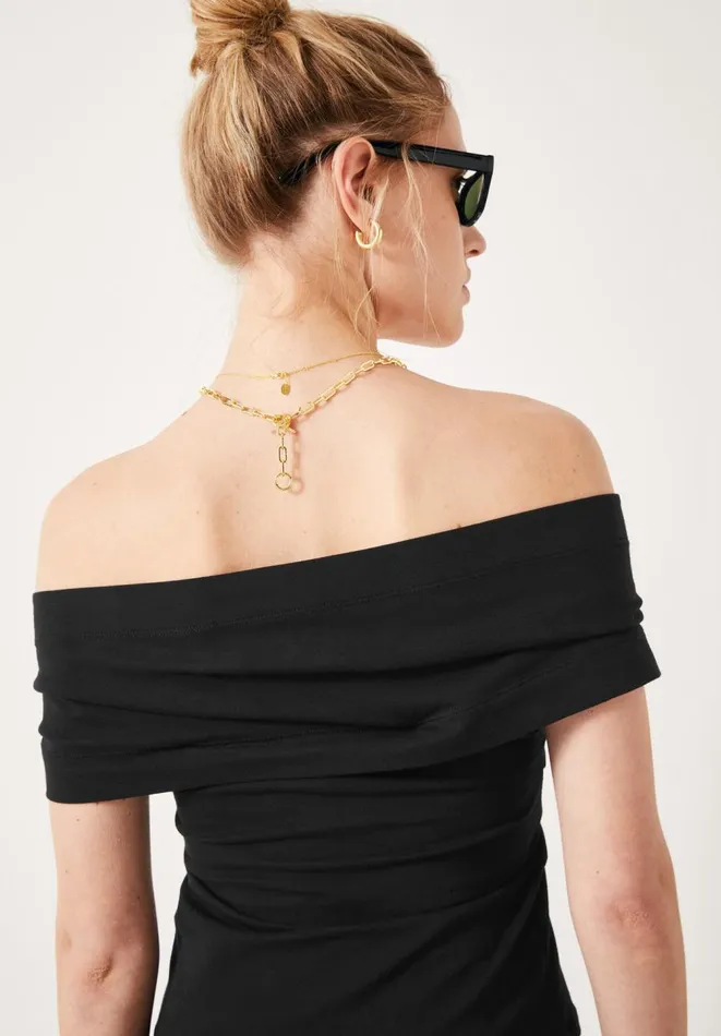 Hush Tops and Tshirts Women Asymmetrical Bardot Top Black