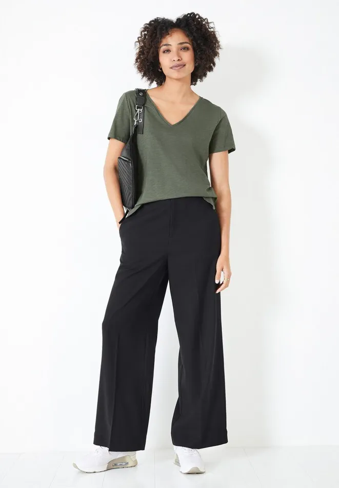 Hush Tops and Tshirts Women Cali Cotton Slub V Tee Khaki
