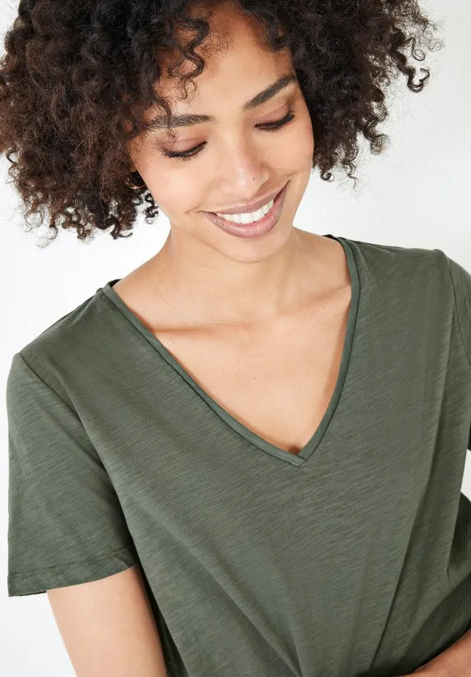 Hush Tops and Tshirts Women Cali Cotton Slub V Tee Khaki Hush Tops and Tshirts Women Cali Cotton Slub V Tee Khaki