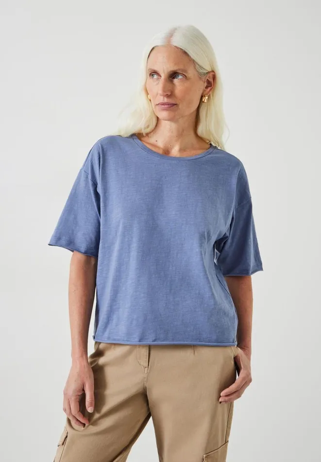 Hush Tops and Tshirts Women Cora Cotton Dropped Shoulder TShirt Dusty Blue