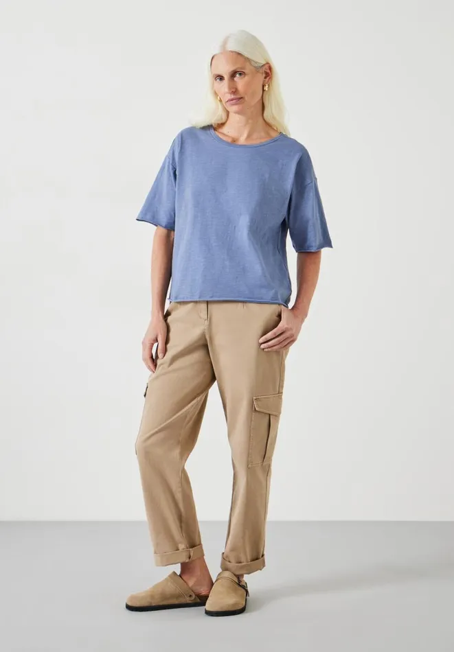 Hush Tops and Tshirts Women Cora Cotton Dropped Shoulder TShirt Dusty Blue Hush Tops and Tshirts Women Cora Cotton Dropped Shoulder TShirt Dusty Blue