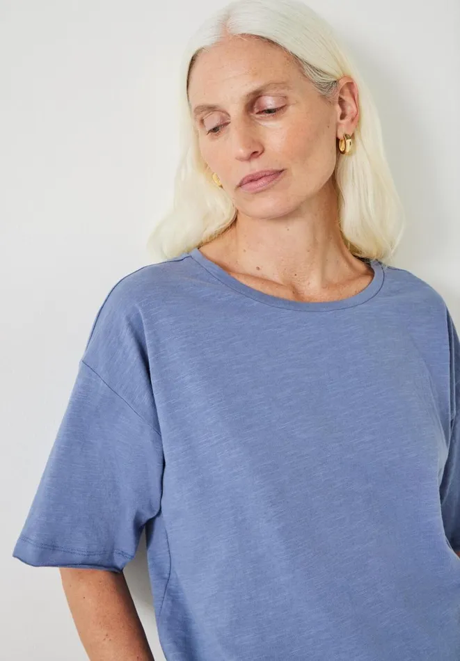 Hush Tops and Tshirts Women Cora Cotton Dropped Shoulder TShirt Dusty Blue Hush Tops and Tshirts Women Cora Cotton Dropped Shoulder TShirt Dusty Blue