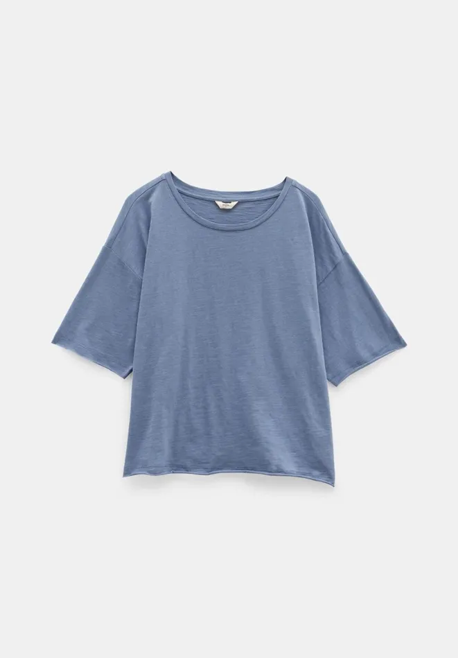 Hush Tops and Tshirts Women Cora Cotton Dropped Shoulder TShirt Dusty Blue Hush Tops and Tshirts Women Cora Cotton Dropped Shoulder TShirt Dusty Blue