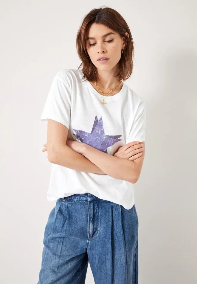 Hush Tops and Tshirts Women Double Star Relaxed TShirt White Purple
