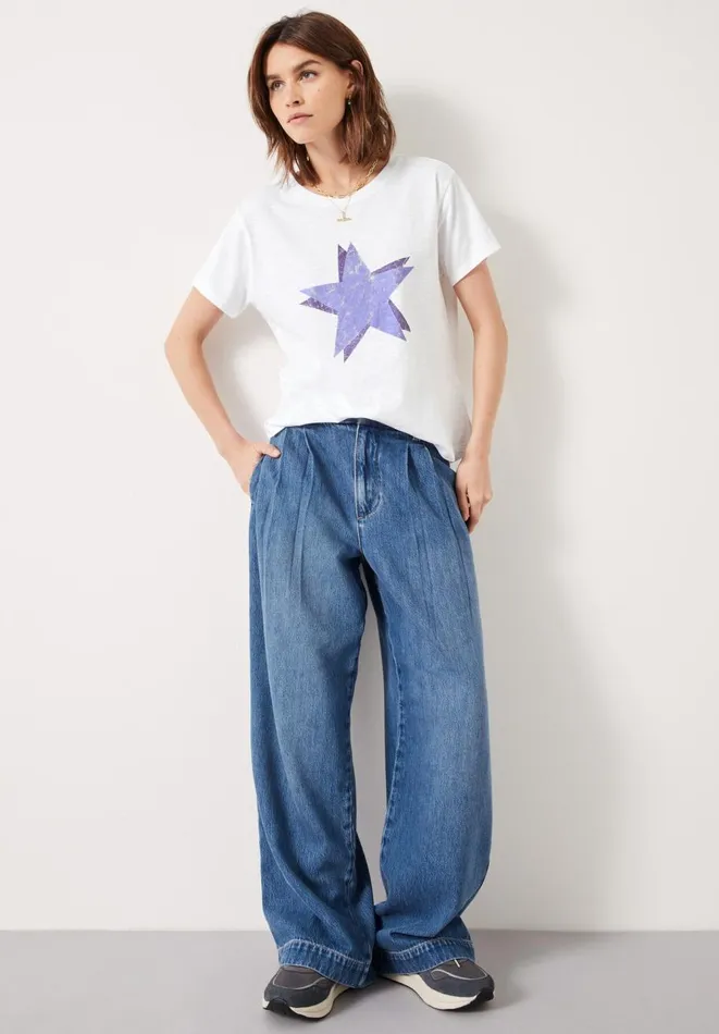 Hush Tops and Tshirts Women Double Star Relaxed TShirt White Purple Hush Tops and Tshirts Women Double Star Relaxed TShirt White Purple
