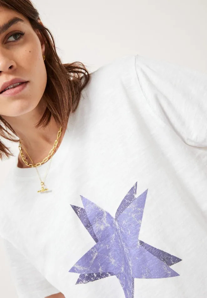 Hush Tops and Tshirts Women Double Star Relaxed TShirt White Purple Hush Tops and Tshirts Women Double Star Relaxed TShirt White Purple