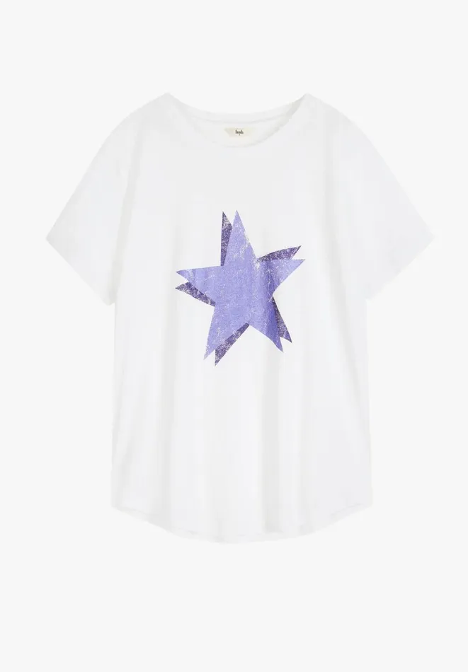 Hush Tops and Tshirts Women Double Star Relaxed TShirt White Purple Hush Tops and Tshirts Women Double Star Relaxed TShirt White Purple